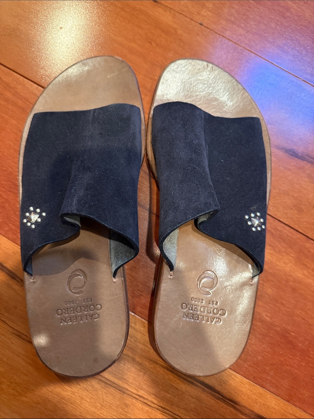 Navy Suede Slide Sandals